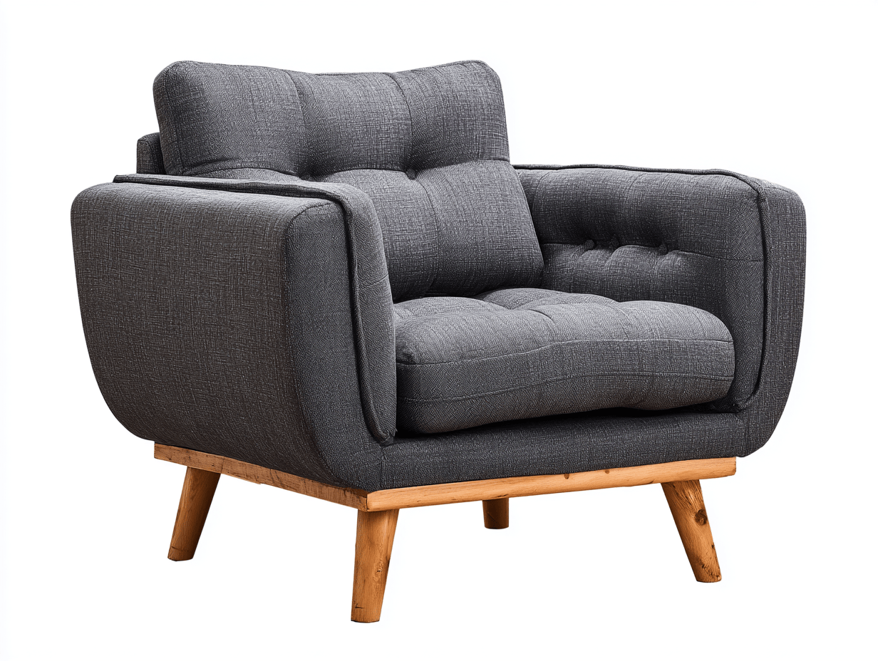 Poltrona con struttura in legno 85×85×85 cm – grigio scuro – con cuscino e gambe in legno