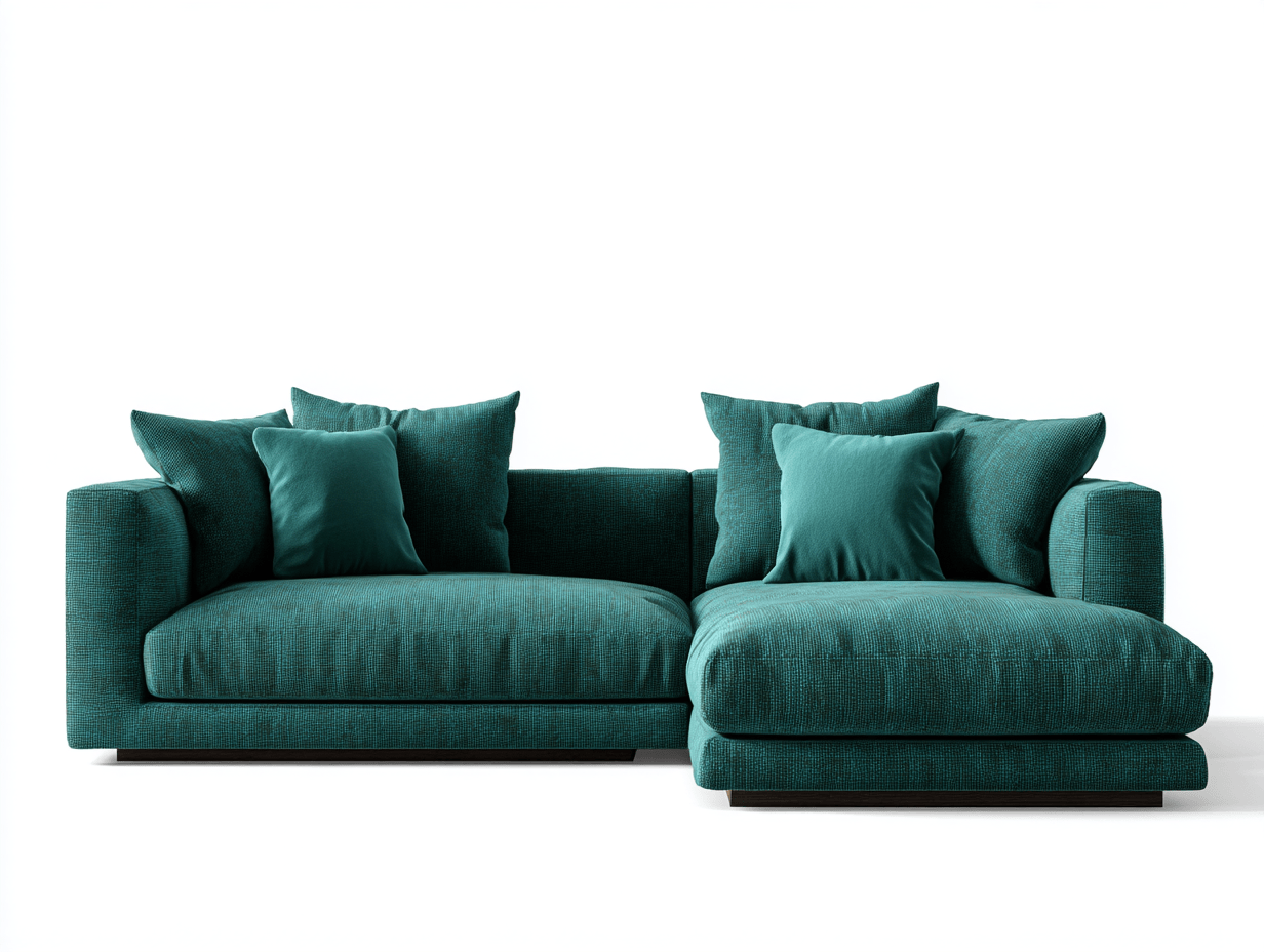 Divano angolare 280×170×85 cm – tessuto – verde – con chaise longue e cuscini