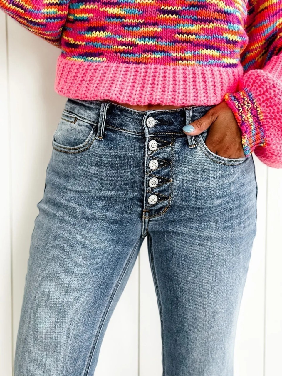 Mid Rise Button Fly Bootcut Jeans (Buy 2 Free Shipping)