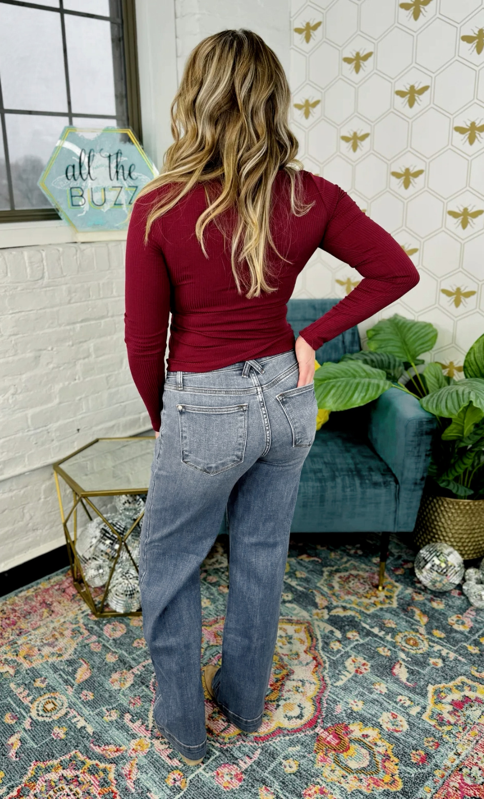 Double Button Wide Leg Jeans (Buy 2 Free Shipping)