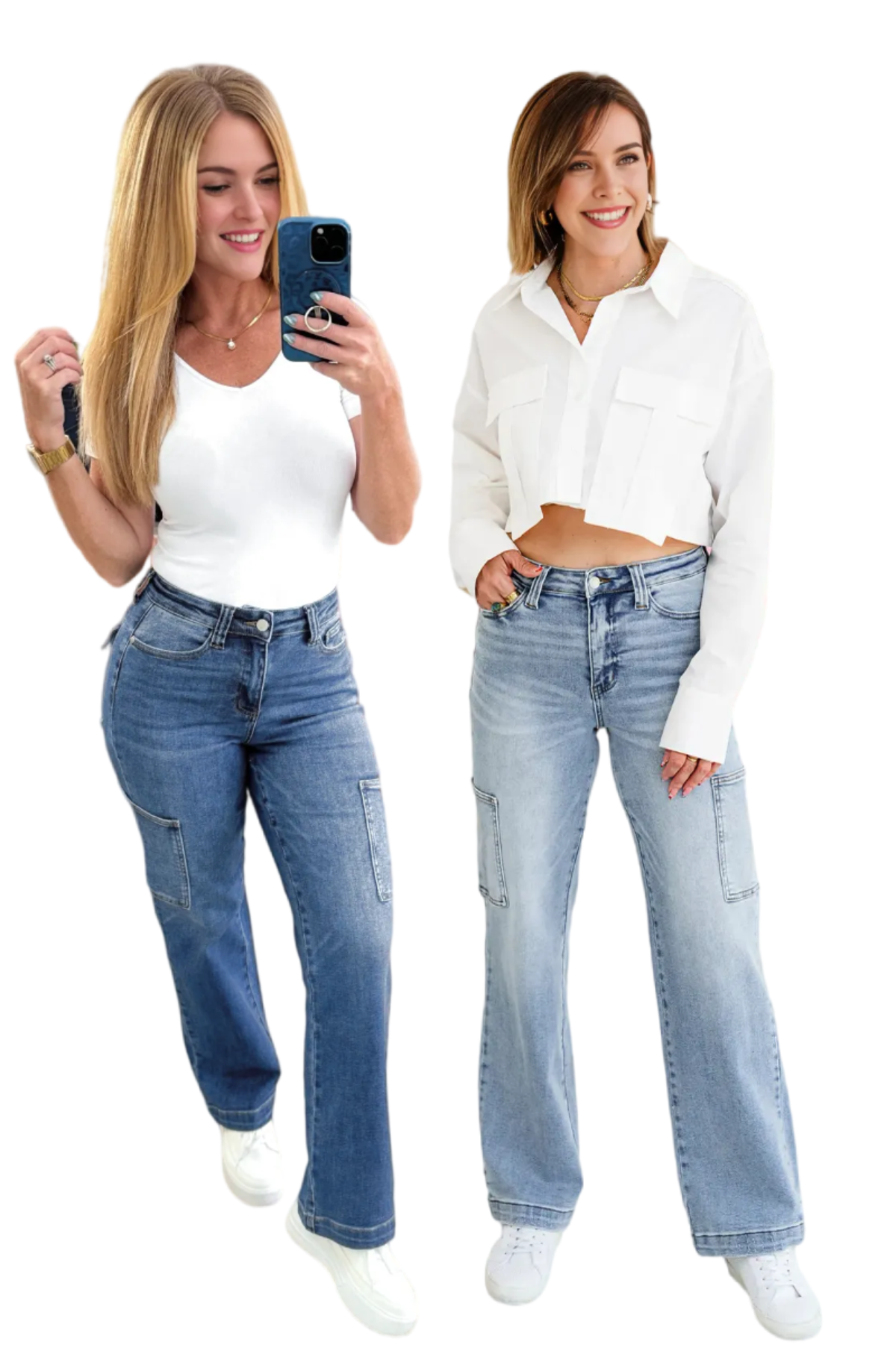 Tummy Control High Rise Cargo Wide Leg Jeans (Buy 2 Free Shipping)