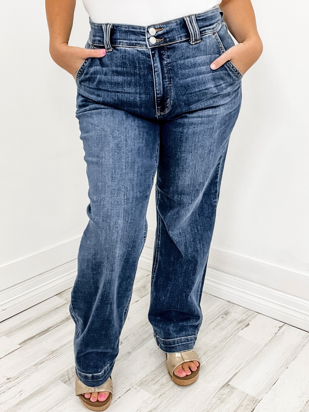 Double Button Wide Leg Jeans (Buy 2 Free Shipping)