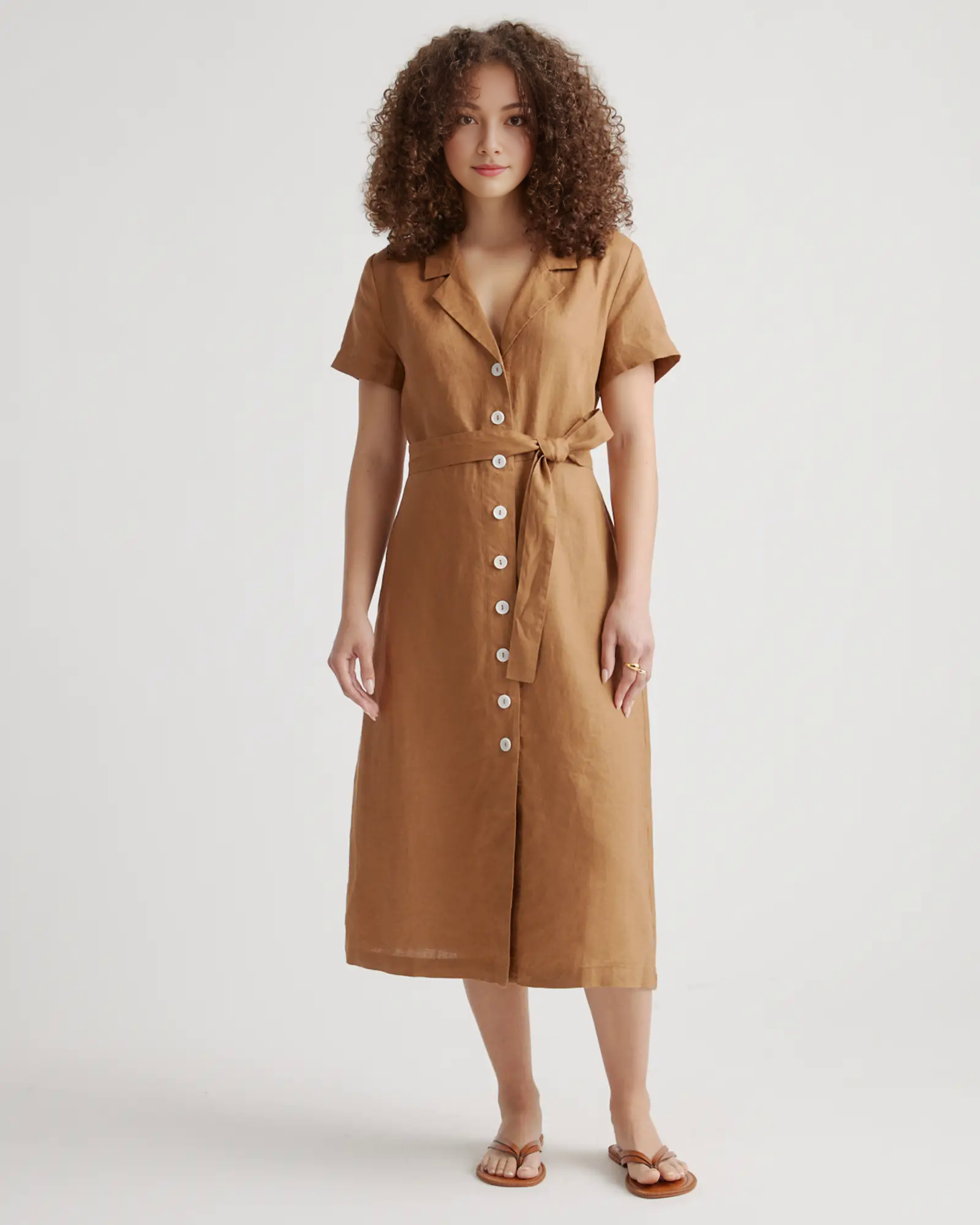 Linen Button Front Dress (Buy 2 Free Shipping)