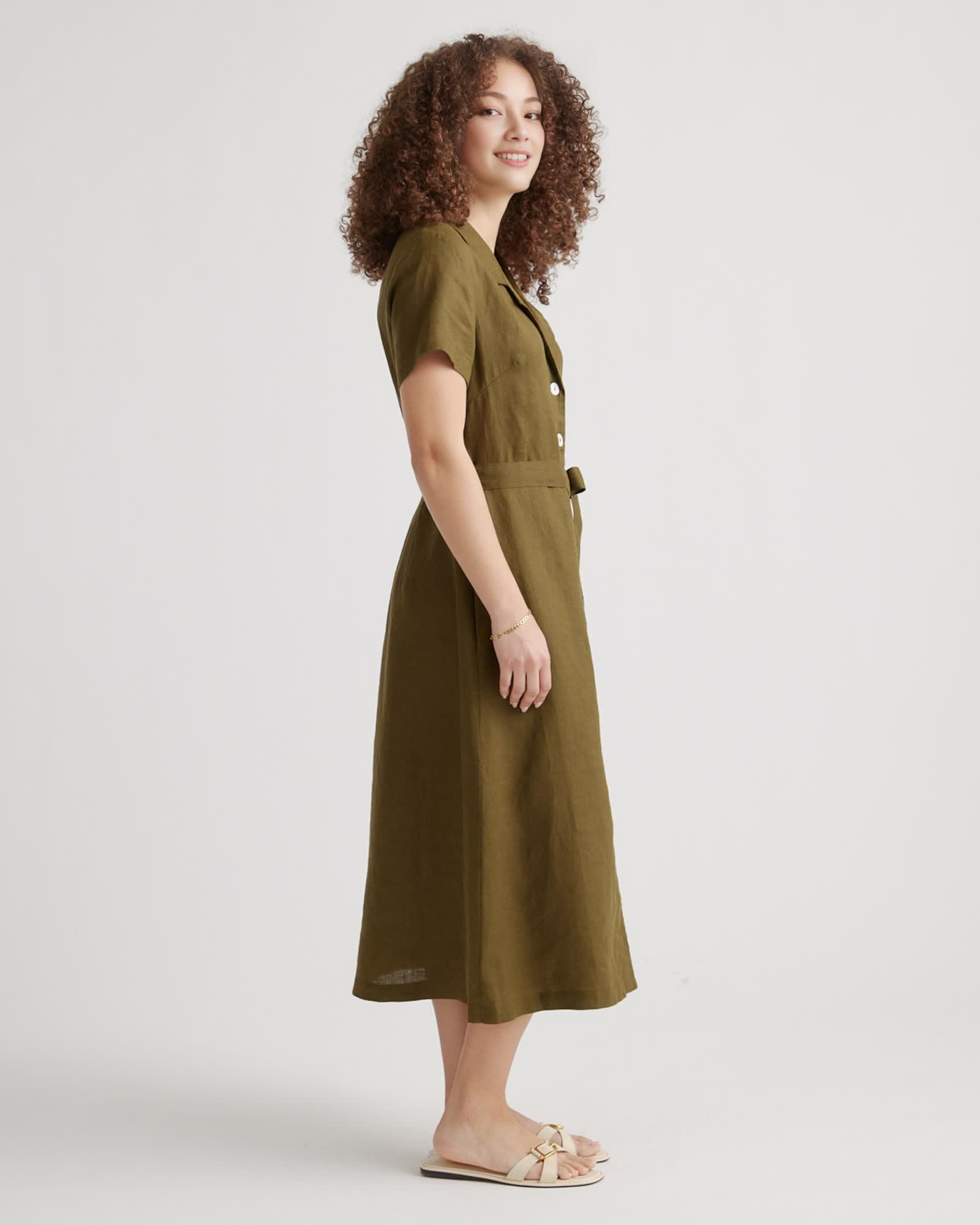 Linen Button Front Dress (Buy 2 Free Shipping)