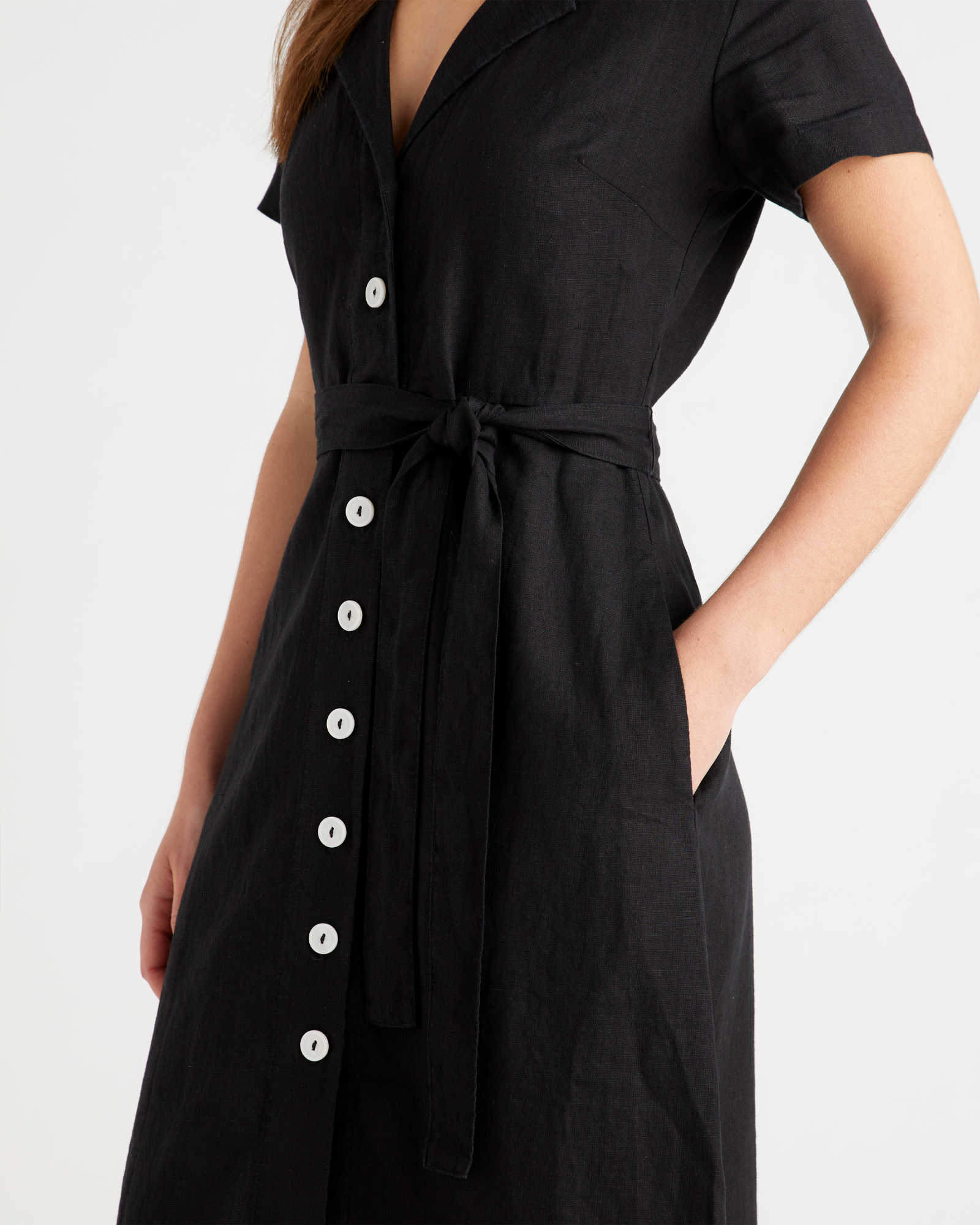Linen Button Front Dress (Buy 2 Free Shipping)