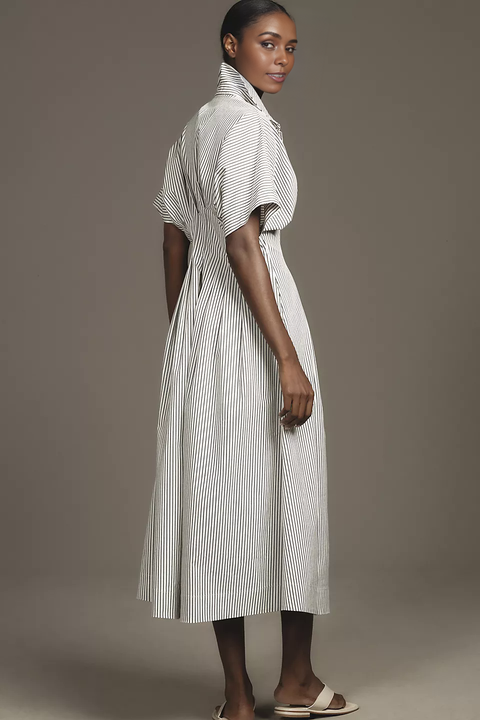 Button-Front Pleated Midi Shirt Dress (Buy 2 Free Shipping)