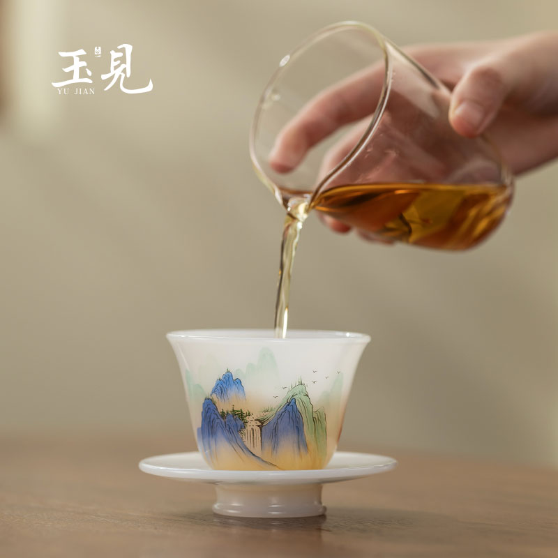 Hand-Painted Landscape Mug | Borosilicate Glass Office Cup