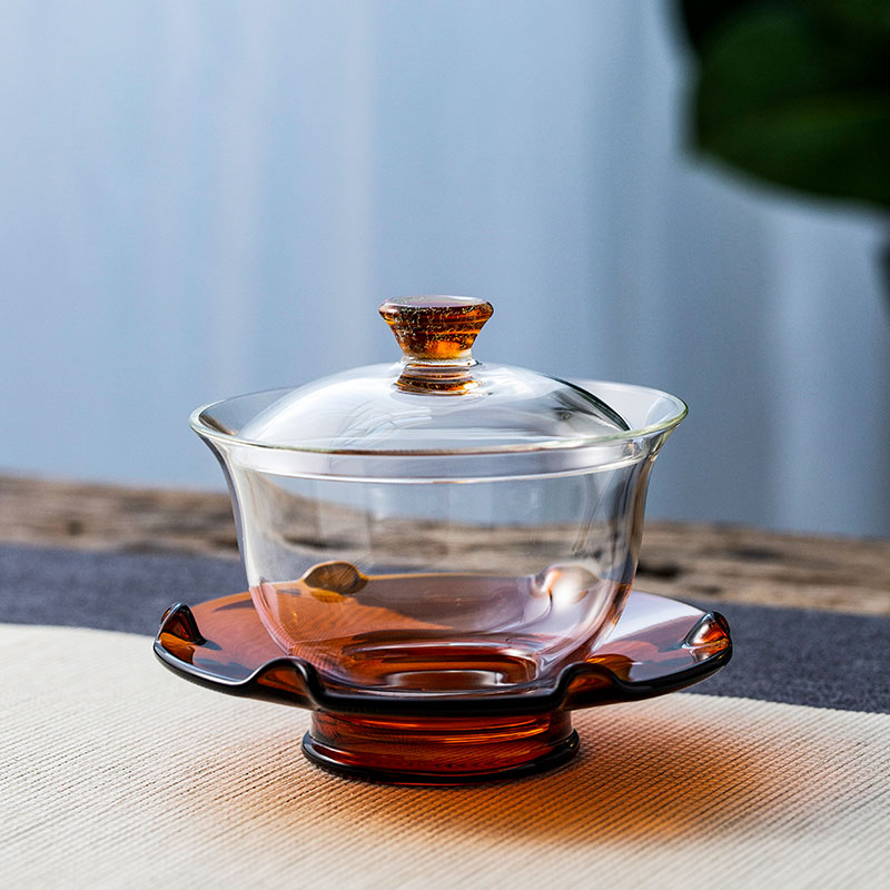 Handcrafted Lotus Elegance Gaiwan 150ml – Borosilicate Glass, Four Colors
