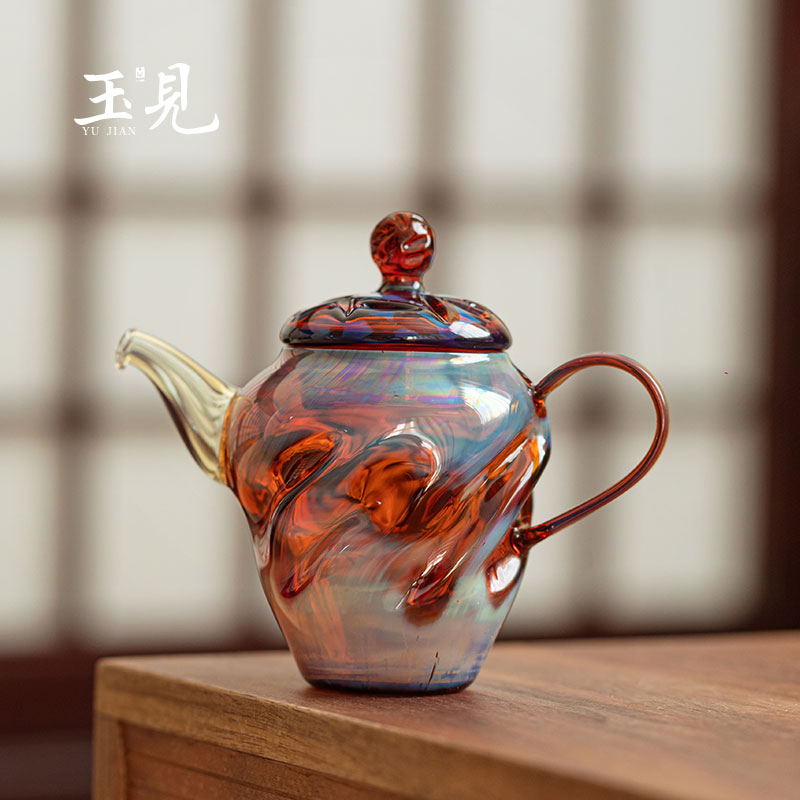 Handcrafted Iridescent Glass Teapot 