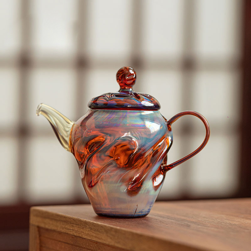 Handcrafted Iridescent Glass Teapot 
