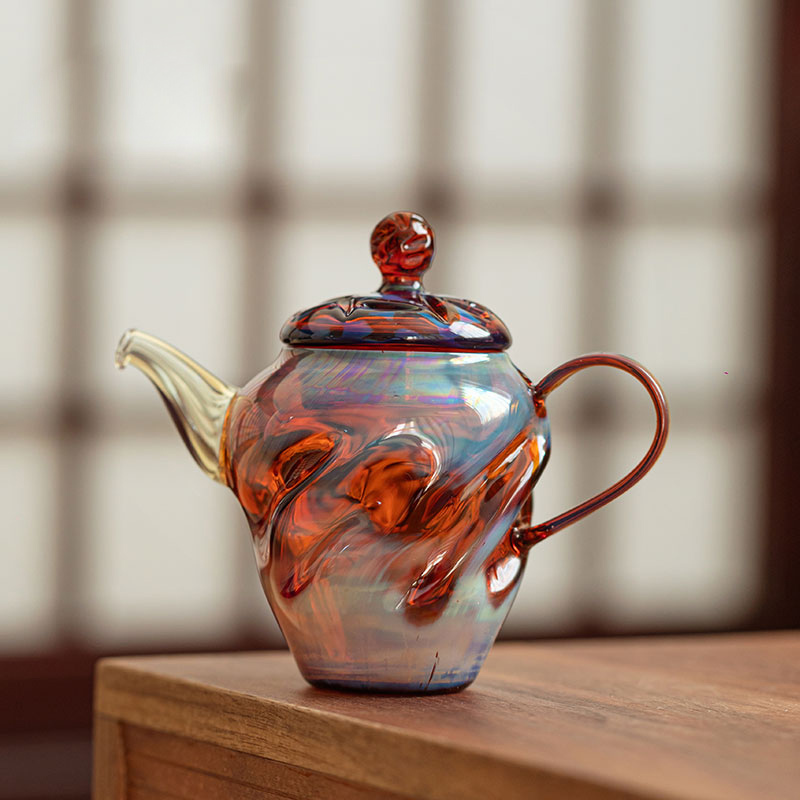 Handcrafted Iridescent Glass Teapot 