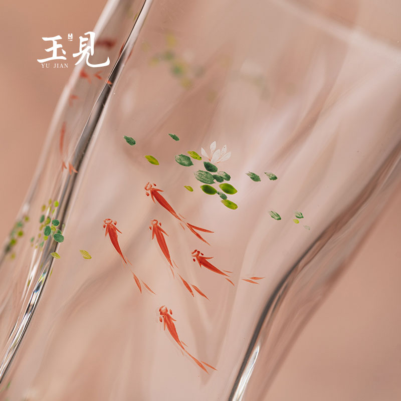 Hand-Painted Lotus Fish Glass Tea Cup 260ml / 180ml | Gift Box