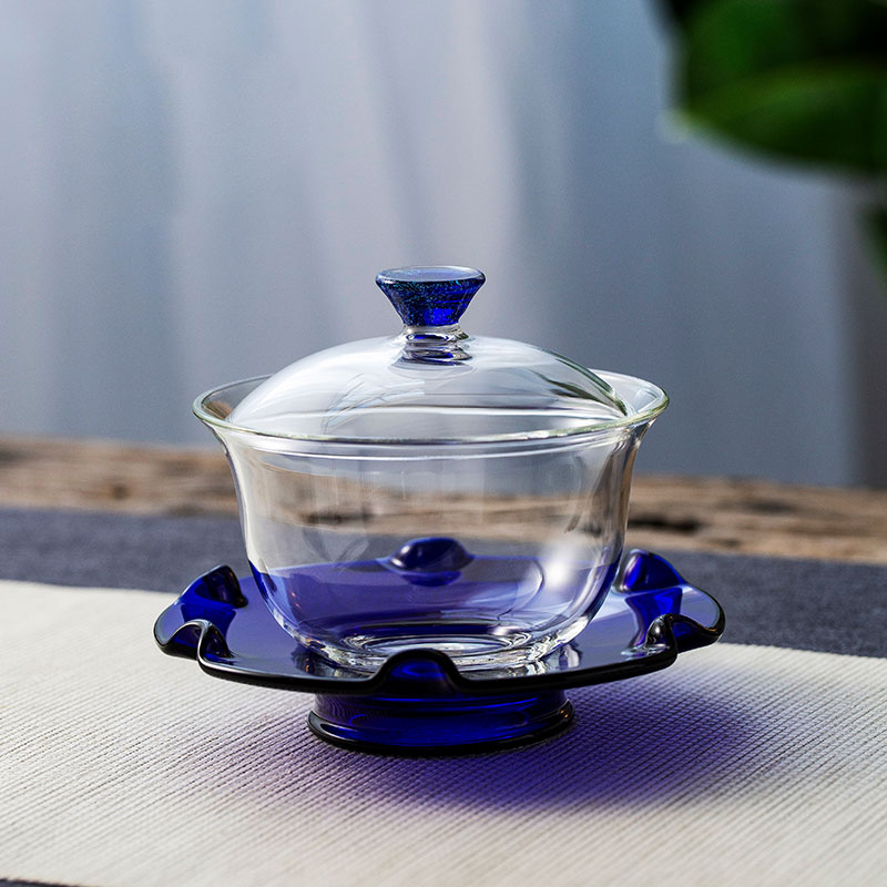 Handcrafted Lotus Elegance Gaiwan 150ml – Borosilicate Glass, Four Colors