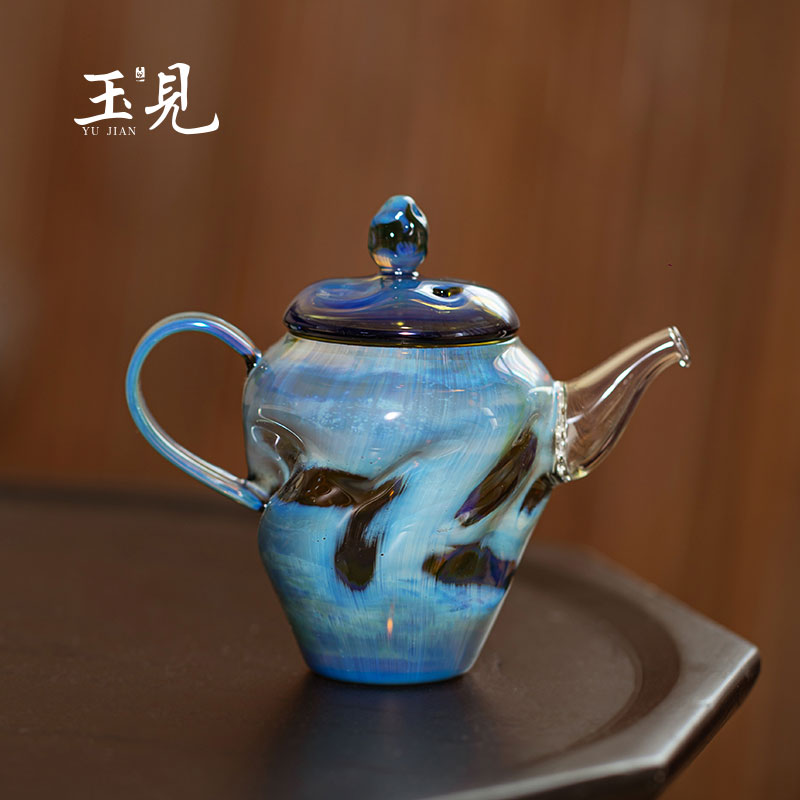 Handcrafted Iridescent Glass Teapot 