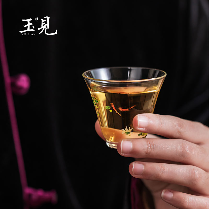 Hand-Painted 50ml Tea Cups 2pcs | Lychee, Cherry, Lotus Fish