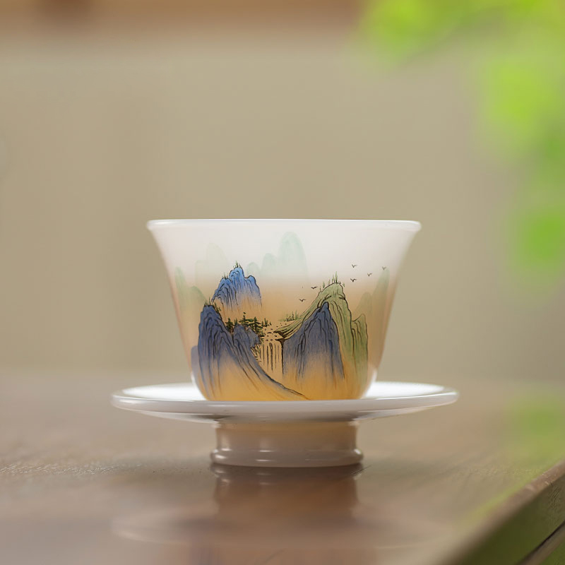 Hand-Painted Landscape Mug | Borosilicate Glass Office Cup