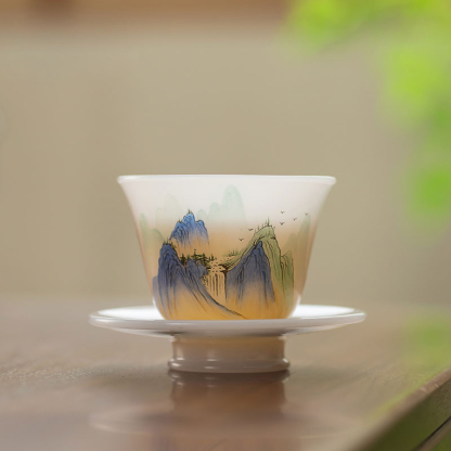 Hand-Painted Landscape Mug | Borosilicate Glass Office Cup