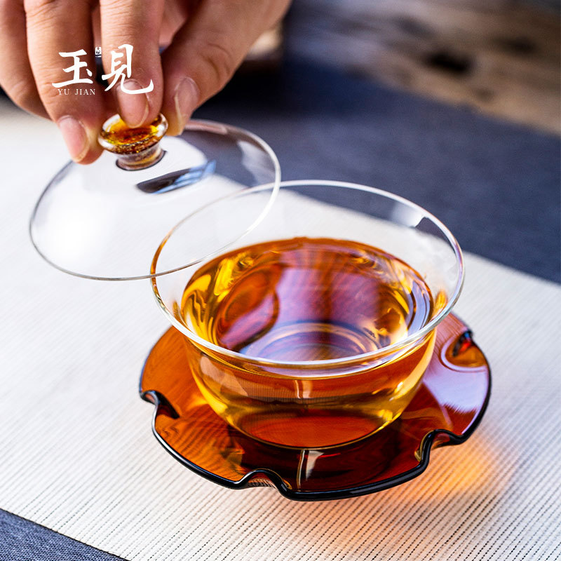 Handcrafted Lotus Elegance Gaiwan 150ml – Borosilicate Glass, Four Colors