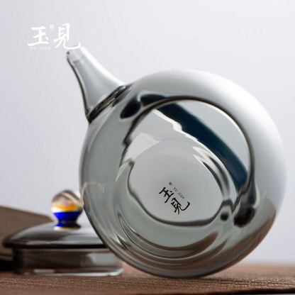Handcrafted 220ml Borosilicate Glass Teapot – Qingying Handle Pot with Floral Lid