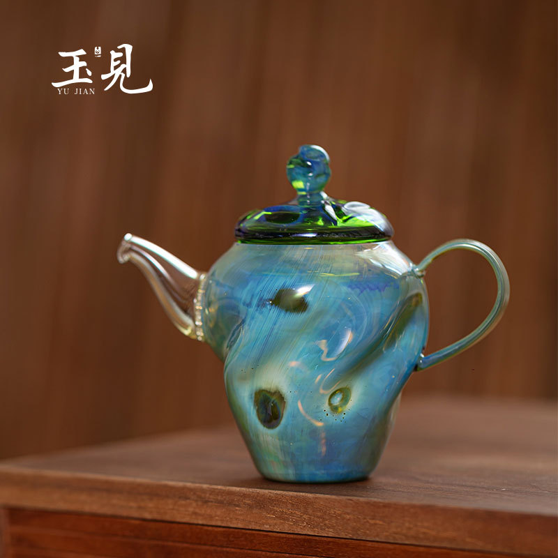 Handcrafted Iridescent Glass Teapot 