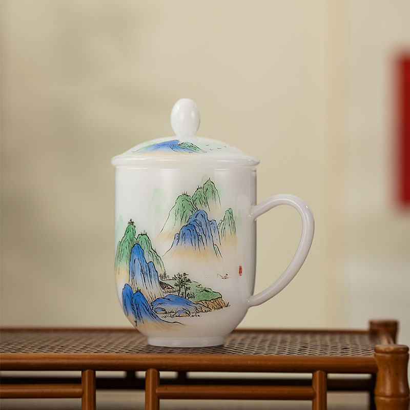 Hand-Painted Landscape Mug | Borosilicate Glass Office Cup