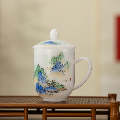 Hand-Painted Landscape Mug | Borosilicate Glass Office Cup