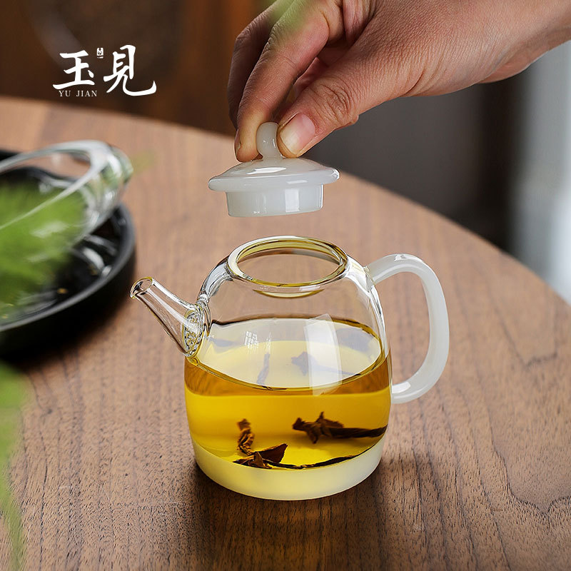 Borosilicate Glass Teapot with Jade Texture Handle & Lid – 240ml