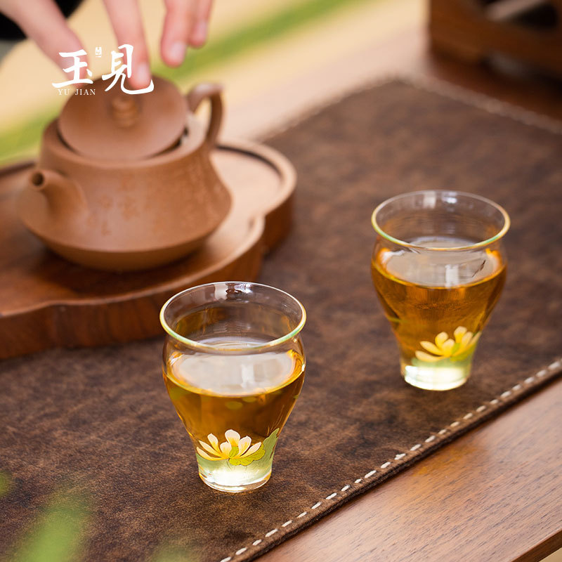 Hand-Painted Glass Tea Cups 2pcs 70ml | Lotus, Sakura, Orchid