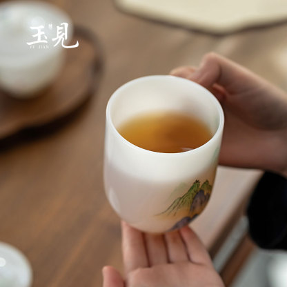 Hand-Painted Landscape Mug | Borosilicate Glass Office Cup