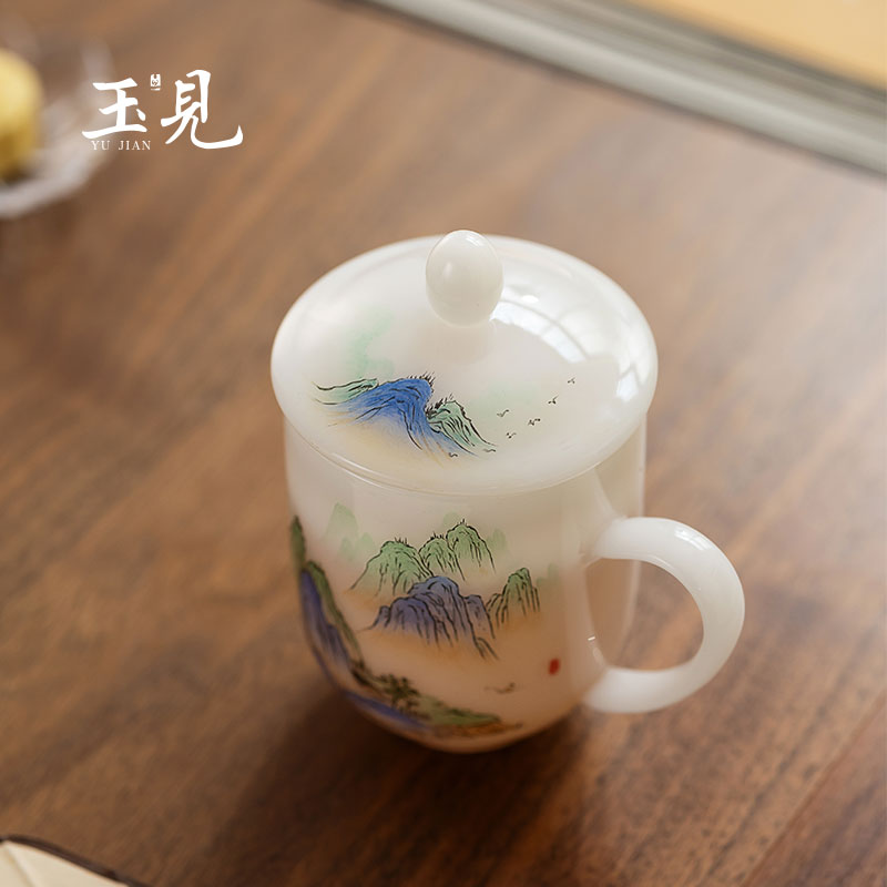 Hand-Painted Landscape Mug | Borosilicate Glass Office Cup