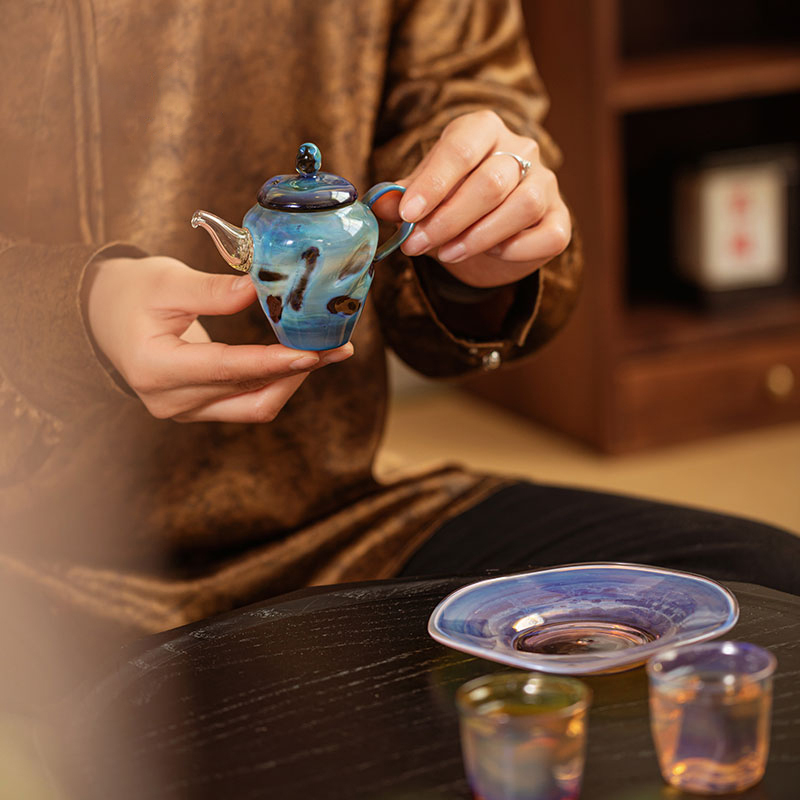 Handcrafted Iridescent Glass Teapot 