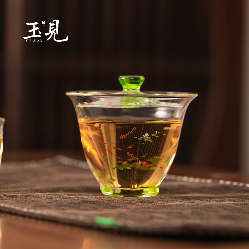 Hand-Painted 120ml Lotus Fish Gaiwan | High-Quality Glass