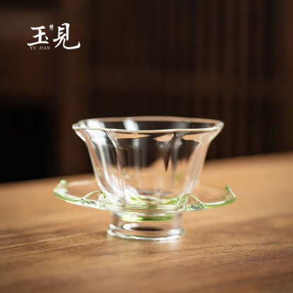 Handcrafted 80ml Plum Blossom Glass Cup & Saucer – Borosilicate, Elegant Tea Set