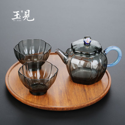 Handcrafted Borosilicate Glass Teapot Set with Tray