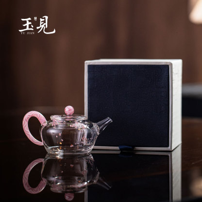 Hand-Painted Sakura Glass Teapot 90ml | Pink, Unique Handmade