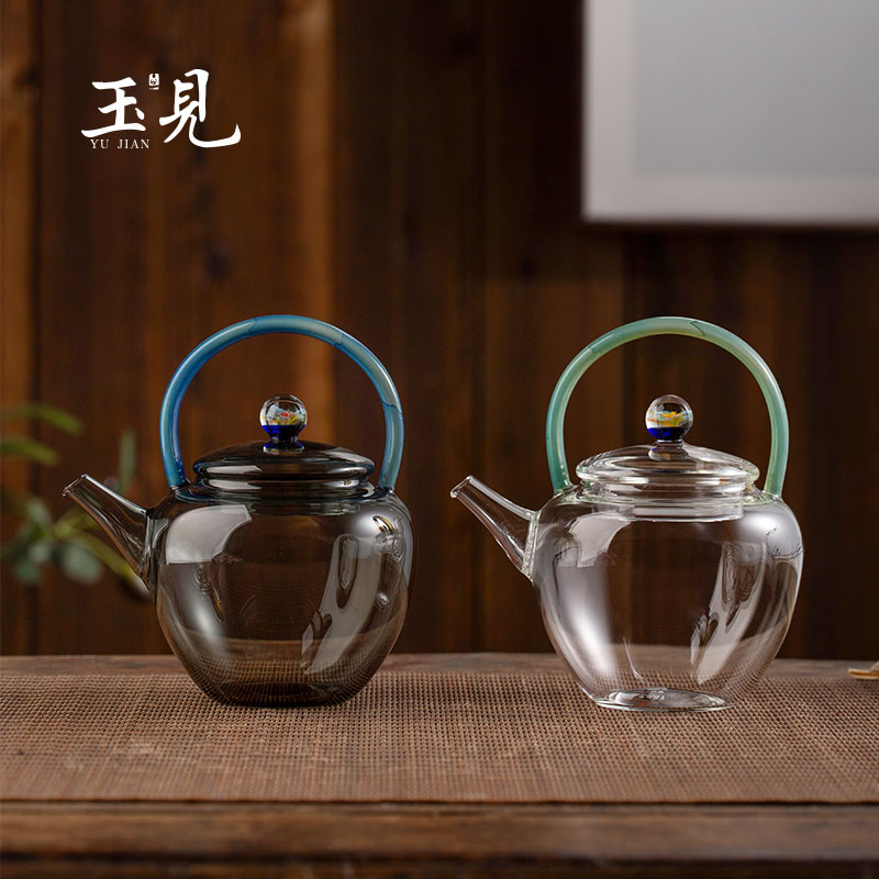 Handcrafted 220ml Borosilicate Glass Teapot – Qingying Handle Pot with Floral Lid