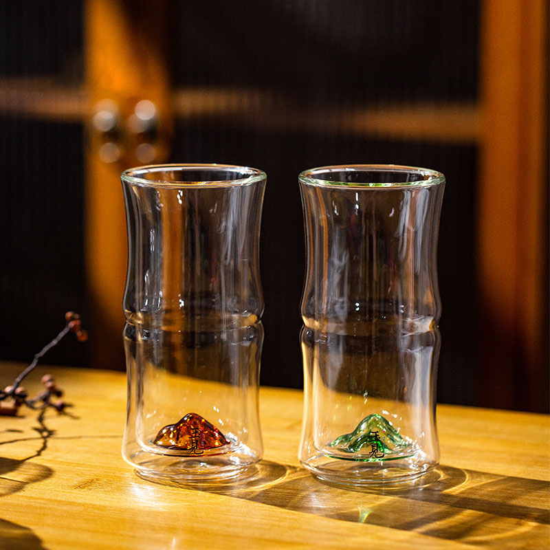 Handcrafted Bamboo-Style Glass Tea Cup