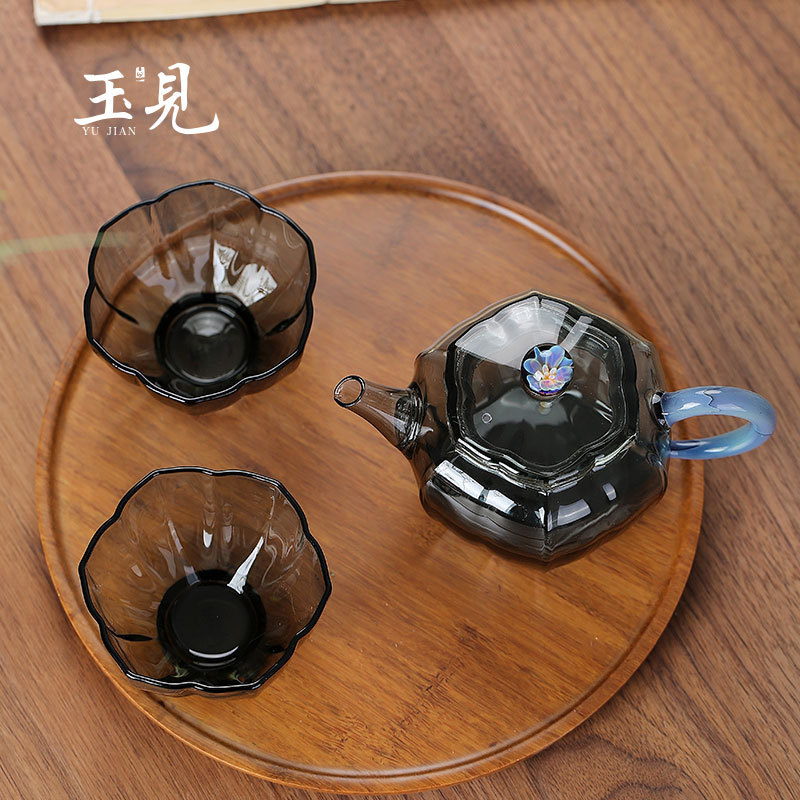 Handcrafted Borosilicate Glass Teapot Set with Tray