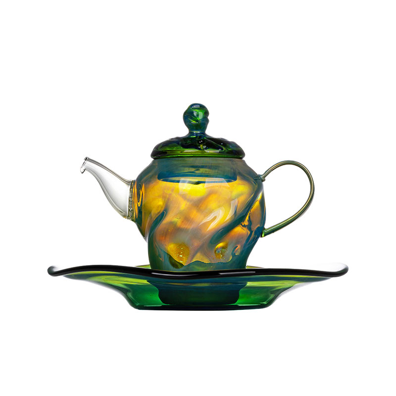 Handcrafted Iridescent Glass Teapot 