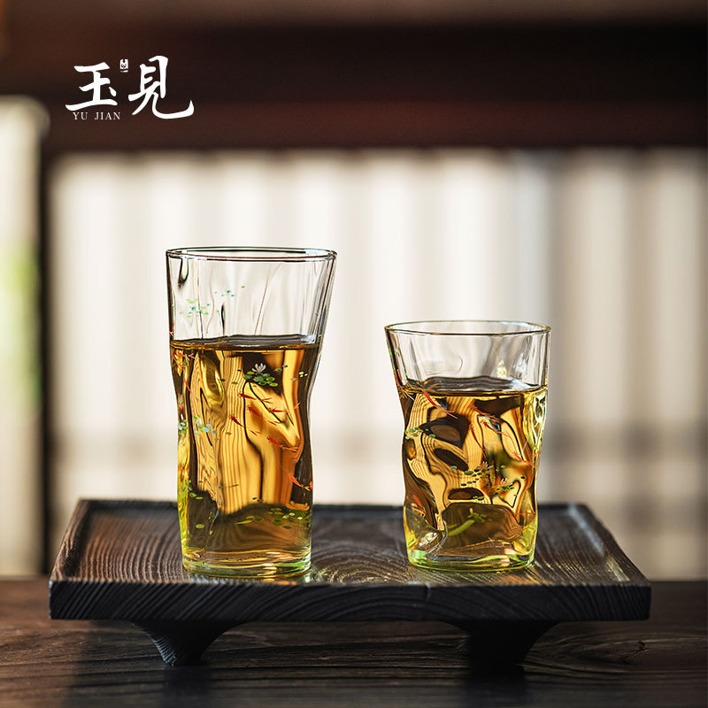 Hand-Painted Lotus Fish Glass Tea Cup 260ml / 180ml | Gift Box