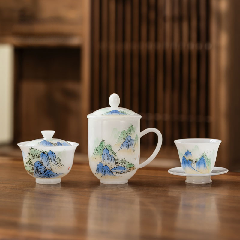 Hand-Painted Landscape Mug | Borosilicate Glass Office Cup