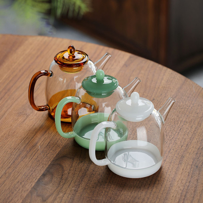 Borosilicate Glass Teapot with Jade Texture Handle & Lid – 240ml