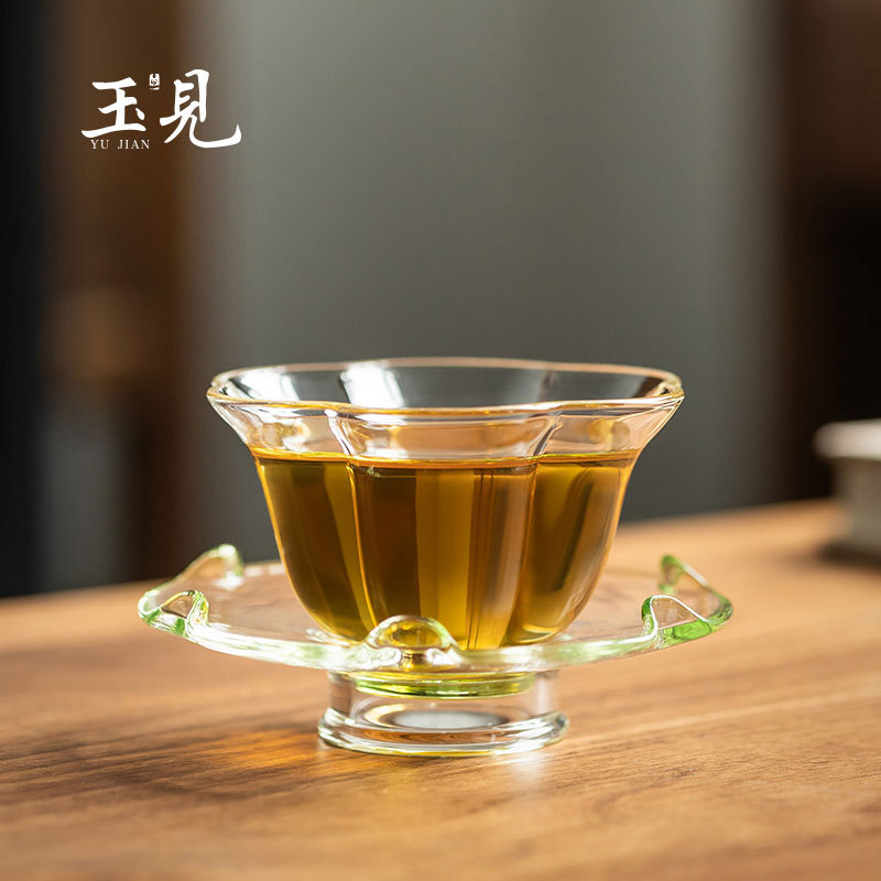 Handcrafted 80ml Plum Blossom Glass Cup & Saucer – Borosilicate, Elegant Tea Set