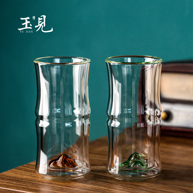 Handcrafted Bamboo-Style Glass Tea Cup