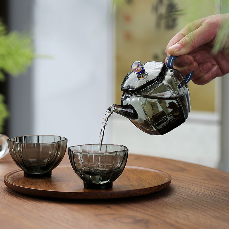 Handcrafted Borosilicate Glass Teapot Set with Tray