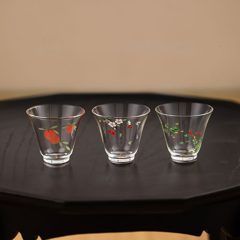 Hand-Painted 50ml Tea Cups 2pcs | Lychee, Cherry, Lotus Fish