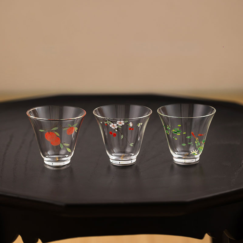 Hand-Painted 50ml Tea Cups 2pcs | Lychee, Cherry, Lotus Fish