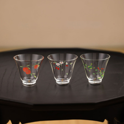 Hand-Painted 50ml Tea Cups 2pcs | Lychee, Cherry, Lotus Fish