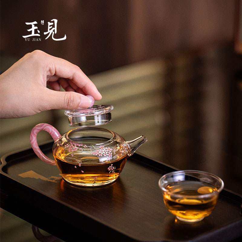 Hand-Painted Sakura Glass Teapot 90ml | Pink, Unique Handmade