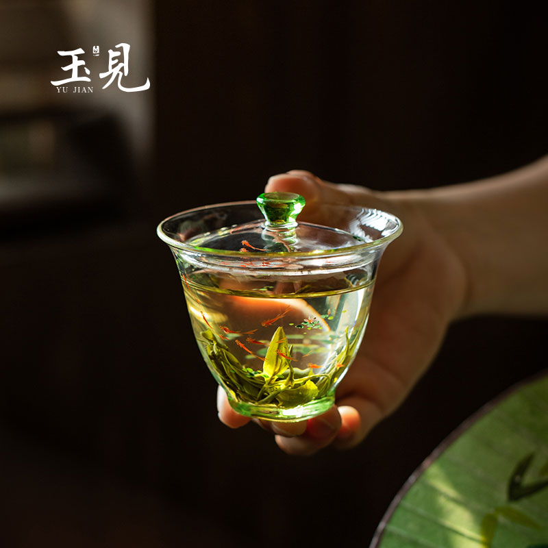 Hand-Painted 120ml Lotus Fish Gaiwan | High-Quality Glass